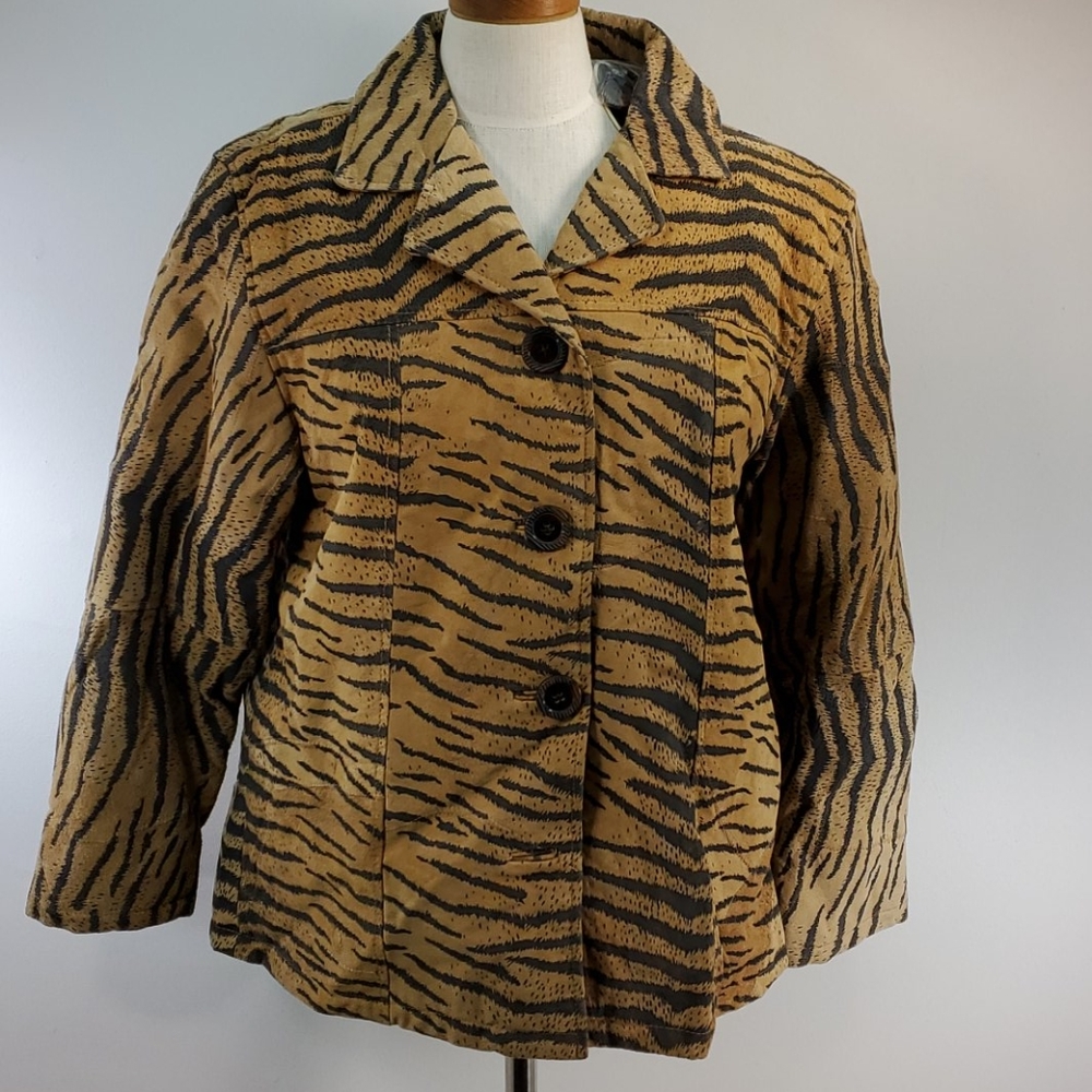 ROBERT LOUIS SUEDE TIGER STRIPED COAT SIZE MEDIUM